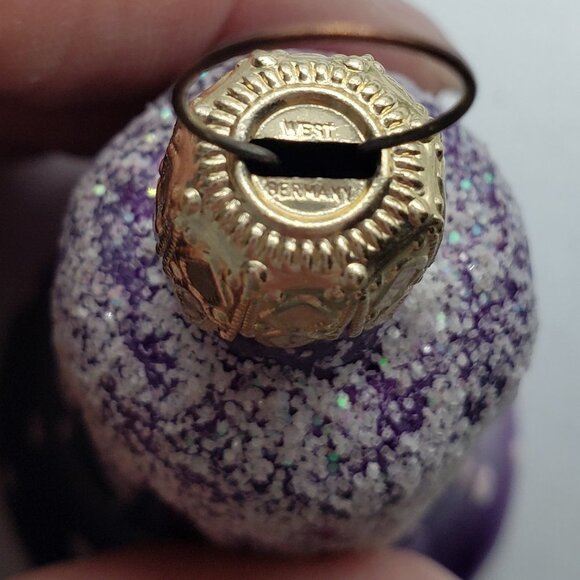 Glass Purple Bell Ceramic Blue Snowman Resin Purple Santa Mix Trio Ornament Set - Picture 2 of 11